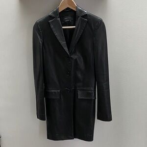 BCBG Classic Black Leather Blazer Coat - Women